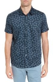 Ted Baker London Tern Geo Print Sport Shirt in Navy at Nordstrom